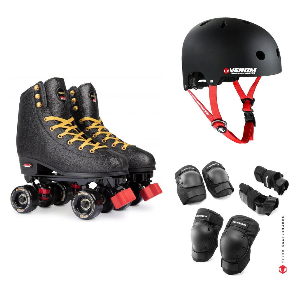 Rookie Rollerskates BUMP Rollerdisco Quad Skates Black Bundle