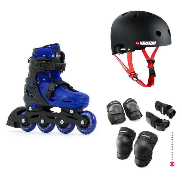 SFR Plasma Adjustable Inline Skates Black / Blue Bundle