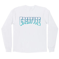 Creature L/S T-Shirt Logo Outline - White / Blue - Skatewarehouse.co.uk