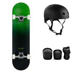 Rocket Double Dipped Black / Green Complete Skateboard Bundle - SFR Helmet & Pads - 8.0"