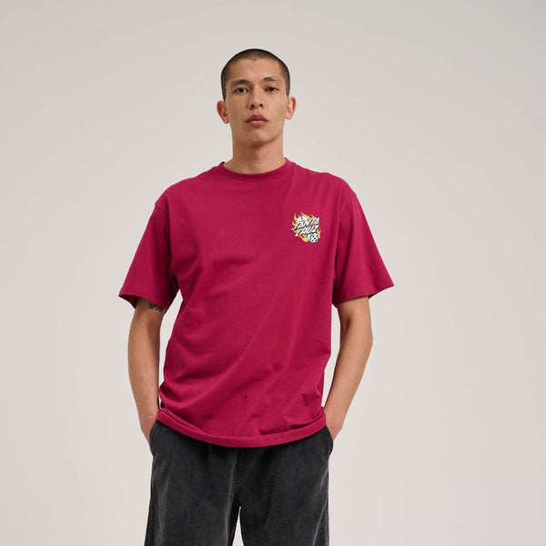Santa Cruz T-Shirt Flaming Dice Dot Chest T-Shirt - Burgundy - Skatewarehouse.co.uk