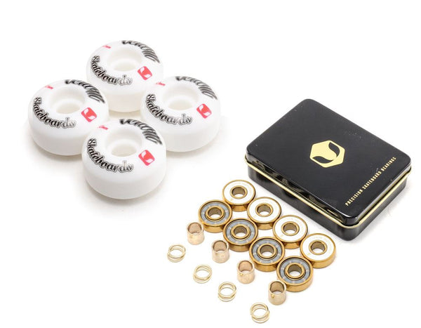 Venom Skateboards Logo White Skateboard Wheels & Venom Gold Bearings Pack - Skatewarehouse.co.uk