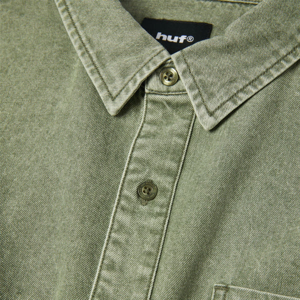 HUF Carson Overdyed Denim LS Shirt (Olive)