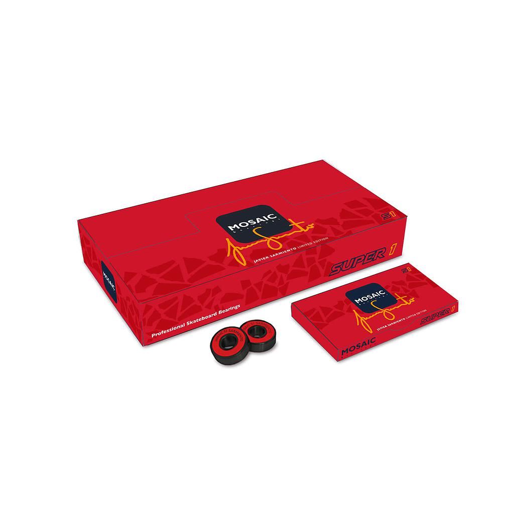 Mosaic Super 1 Javier Sarmiento Abec 7 Black Red White Mosaic Bearings - Skatewarehouse.co.uk