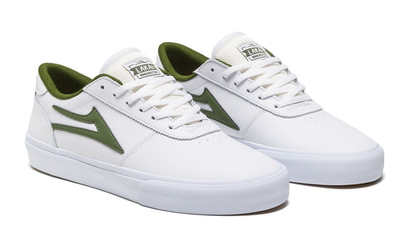 Lakai Manchester Leather Skate Shoes - White/Olive - Skatewarehouse.co.uk