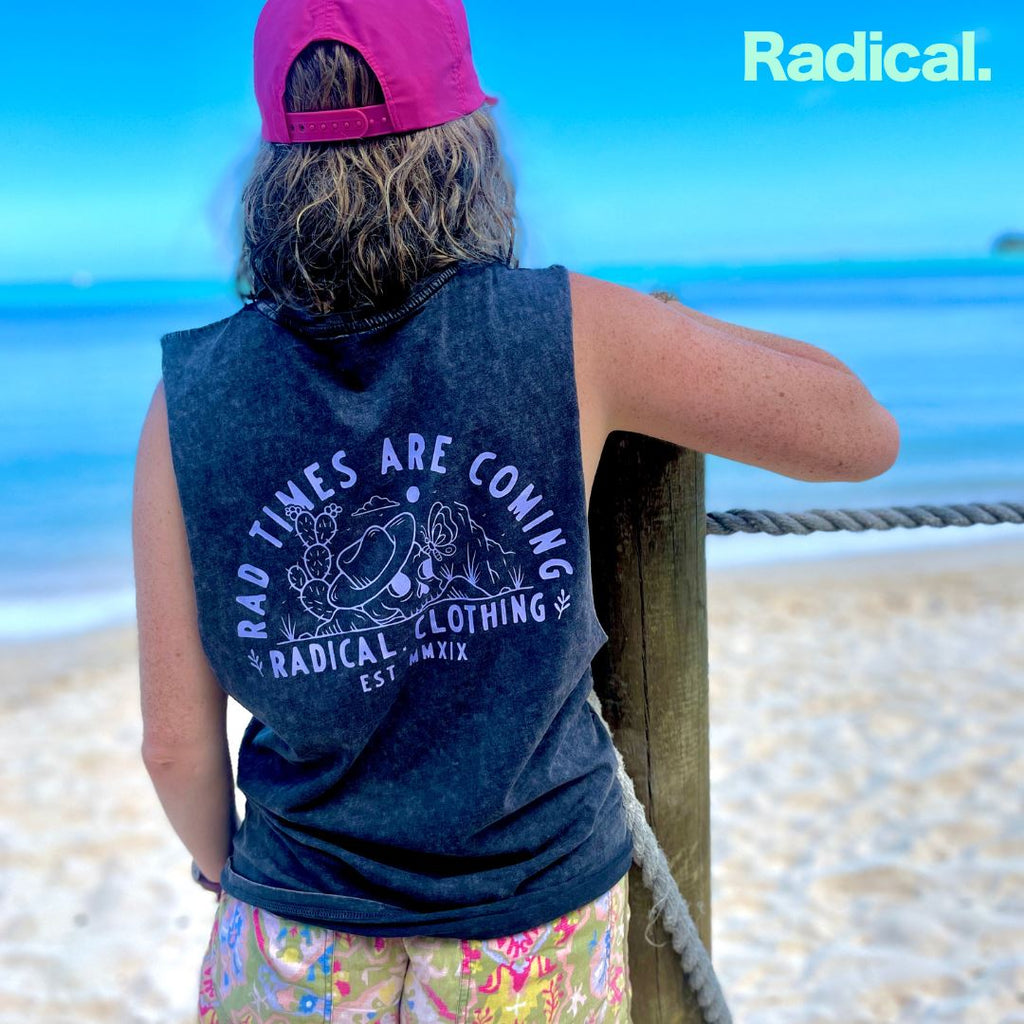 Radical. Rad Times Sleeveless T-shirt, Unisex - Acid Wash Black - Skatewarehouse.co.uk