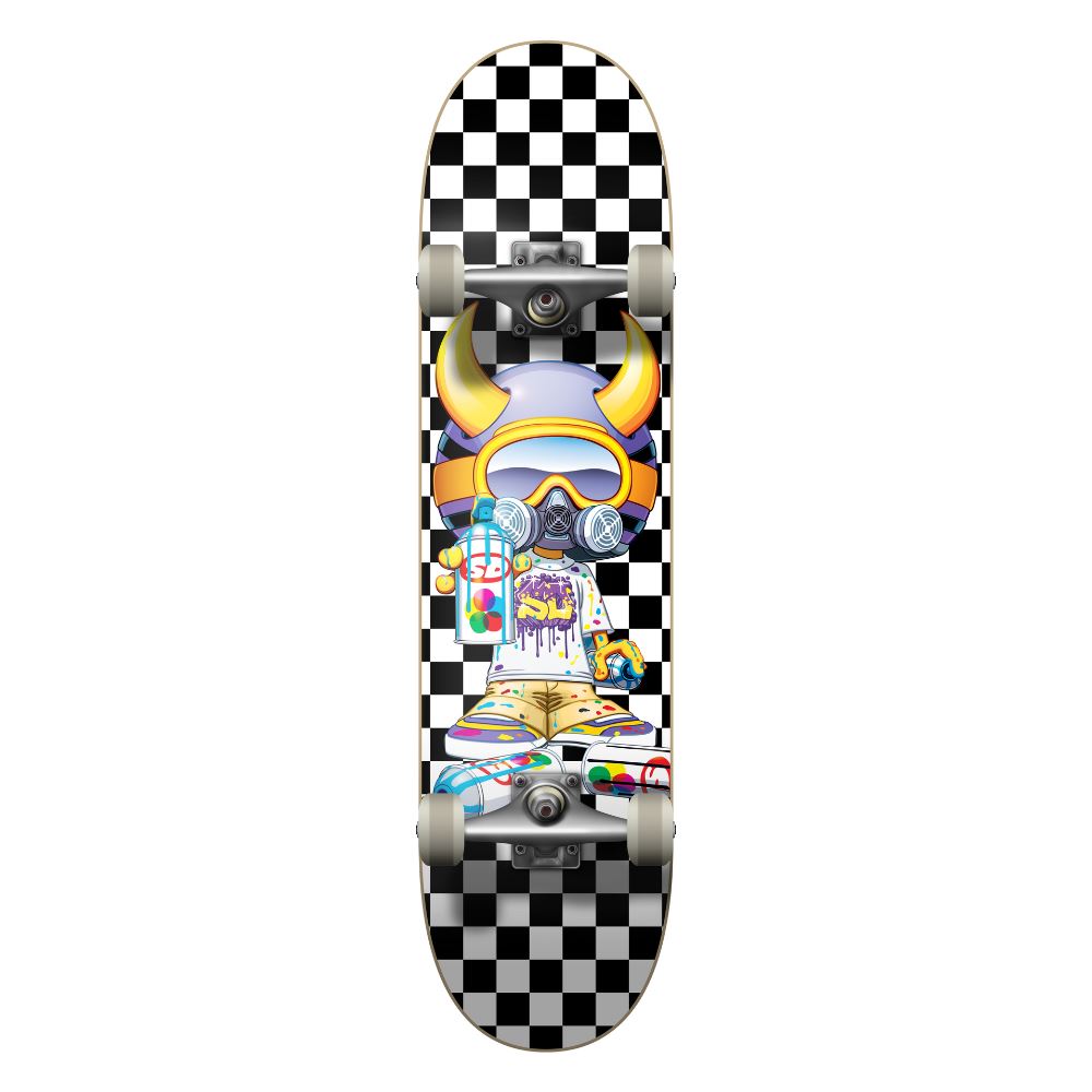 Speed Demons Tagger Black / White Checks Complete Skateboard - 8.25"