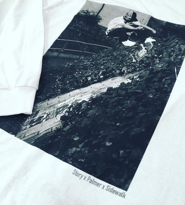 Story Palmer x Sidewalk Long Sleeve Tee White - Skatewarehouse.co.uk