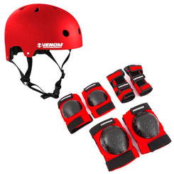 Venom Skateboard Helmet + Triple Pads Combo Protection Gift Pack - Red