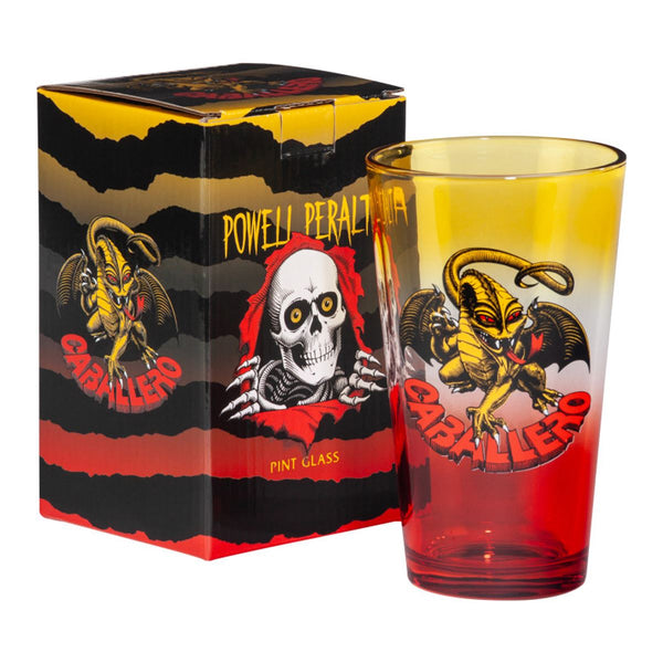 Powell-Peralta Pint Glass • OG Caballero Dragon • Yellow / Red Fade Skateboard Deck