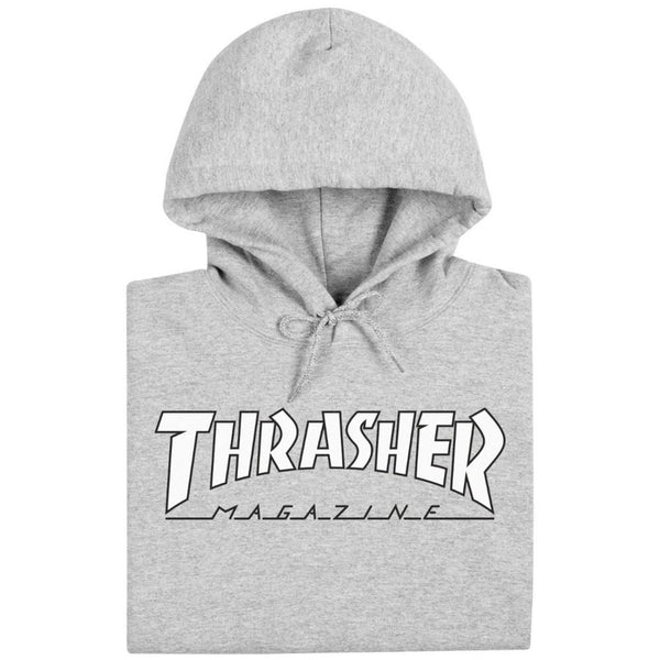 Thrasher Hoody Outlined - Grey / White - Skatewarehouse.co.uk
