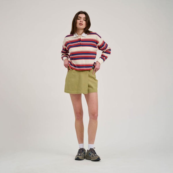 Santa Cruz Womens L/S Top Monterey Crop Polo Top - Off White Stripe - Skatewarehouse.co.uk
