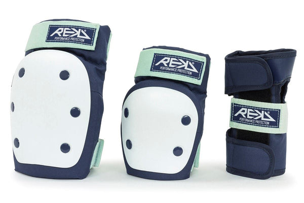 REKD Heavy Duty Skateboard Skate Scooter BMX Triple Pad Set - Blue / Mint - Skatewarehouse.co.uk