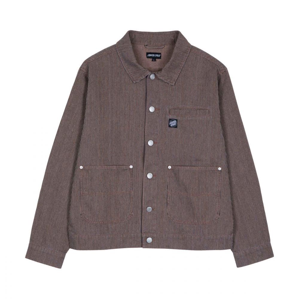 Santa Cruz Jacket Railroad Jacket - Brown Hickory Stripe - Skatewarehouse.co.uk