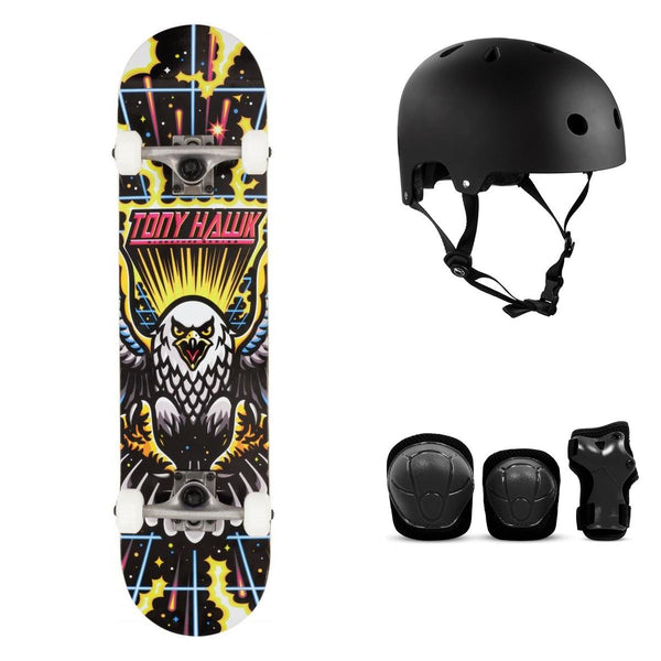 Tony Hawk SS 180 Arcade Black / Yellow Complete Skateboard Bundle - SFR Helmet & Pads - 7.5