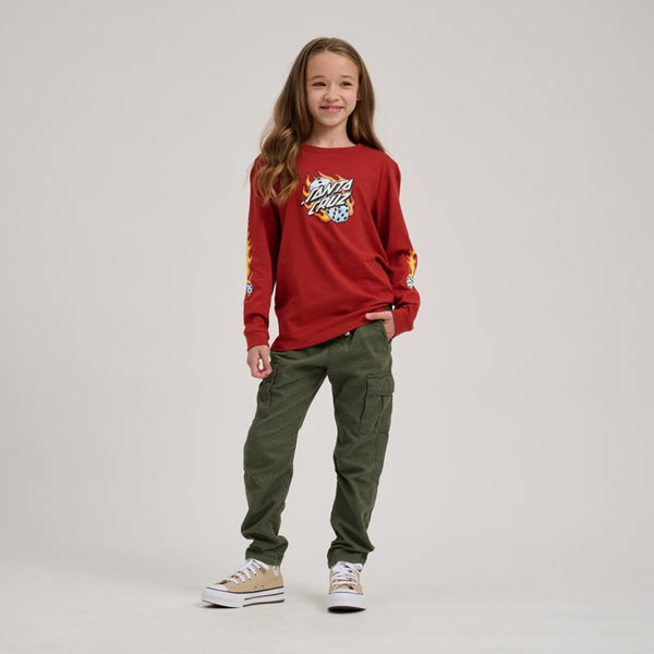 Santa Cruz Youth LS T-Shirt Youth Flaming Dice Dot LS - Dark Rust - Skatewarehouse.co.uk