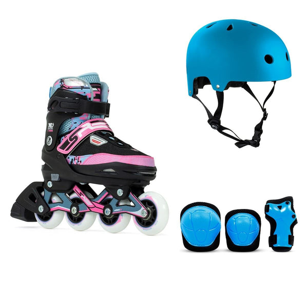SFR Pixel Adjustable Inline Skates Blue / Pink Bundle - SFR Helmet & Pads