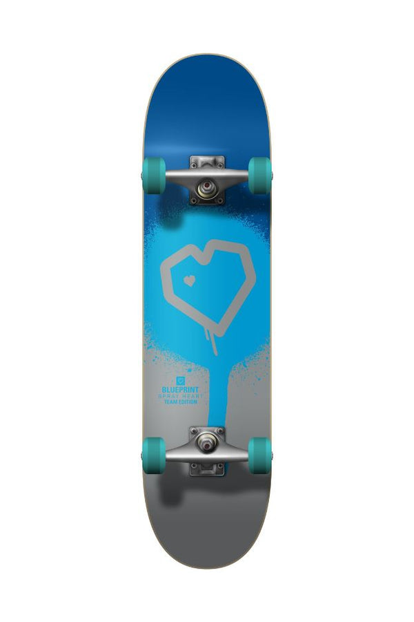 Blueprint Spray Heart Blue / Silver Complete Skateboard - 7.5