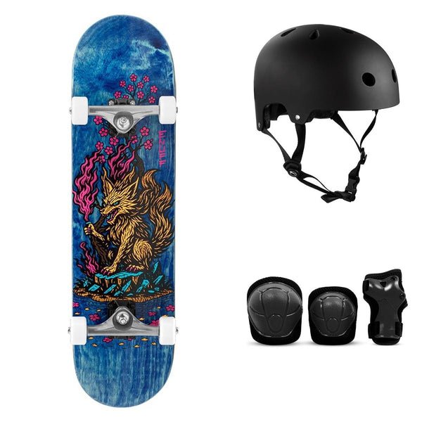 Enuff Yōkai Kitsune Complete Skateboard Bundle - SFR Helmet & Pads - 8.25