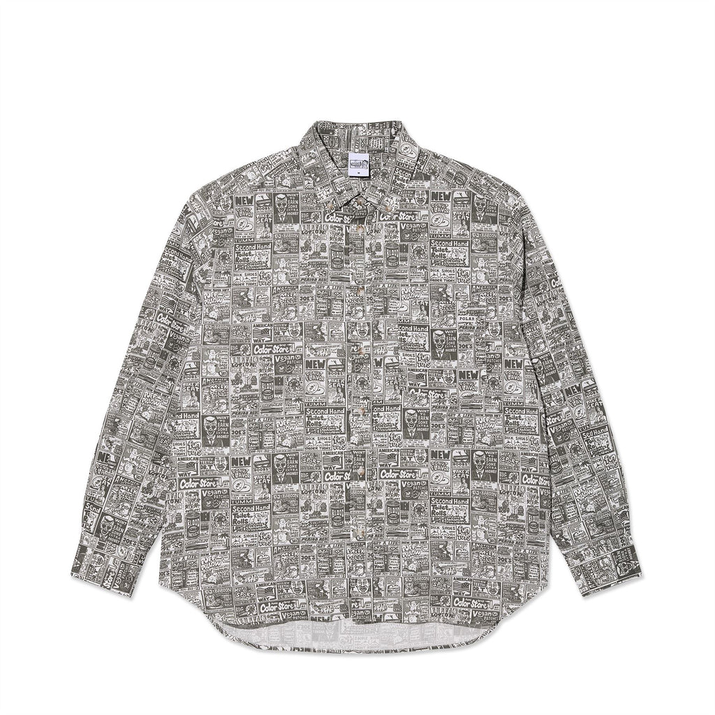 Polar Skate Co Ben LS Shirt | Newspaper (Light Grey)