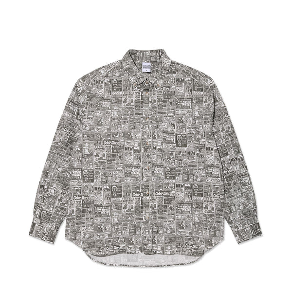 Polar Skate Co Ben LS Shirt | Newspaper (Light Grey)