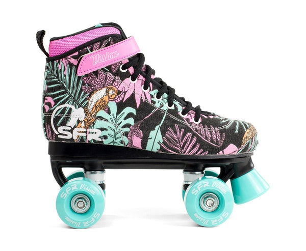 SFR Vision Canvas Children's Quad Skates - Black Floral - Skatewarehouse.co.uk