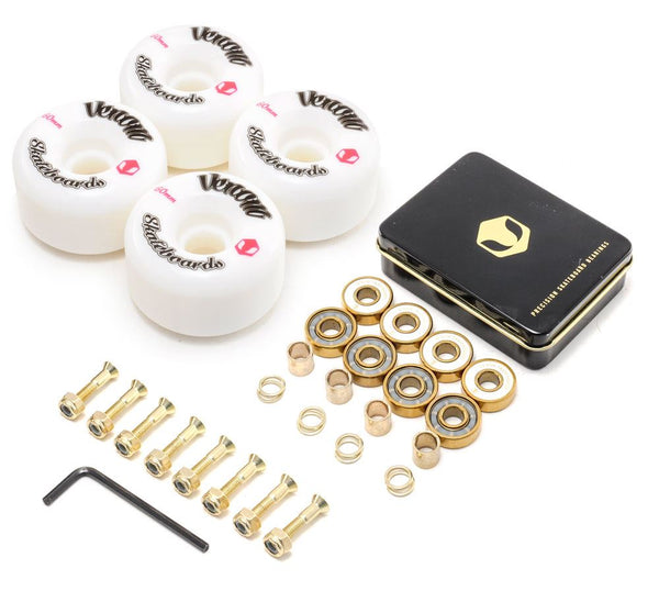 Venom Skateboards Logo White Skateboard Wheels & Venom Gold Bearings Pack + Bolts! - Skatewarehouse.co.uk