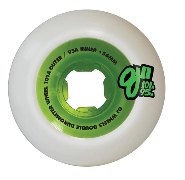 OJ Double Duro Skateboard Wheels Double Duro 101a/95a - White / Green - Skatewarehouse.co.uk
