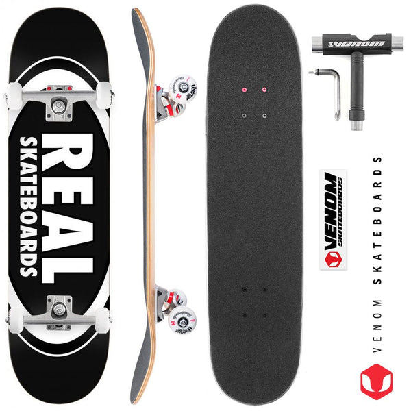 Real Team Classic Oval Black Custom Complete Skateboard - 8.25