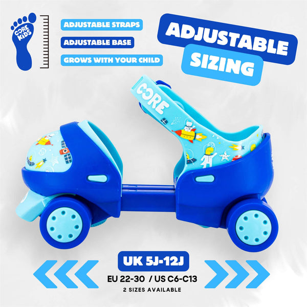 CORE Kids Stomp & Roll Adjustable Learner - Blue Quad Skates - UK Junior 5-12 / EU 22-30