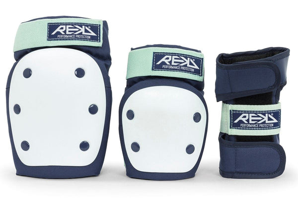 REKD Heavy Duty Skateboard Skate Scooter BMX Triple Pad Set - Blue / Mint - Skatewarehouse.co.uk