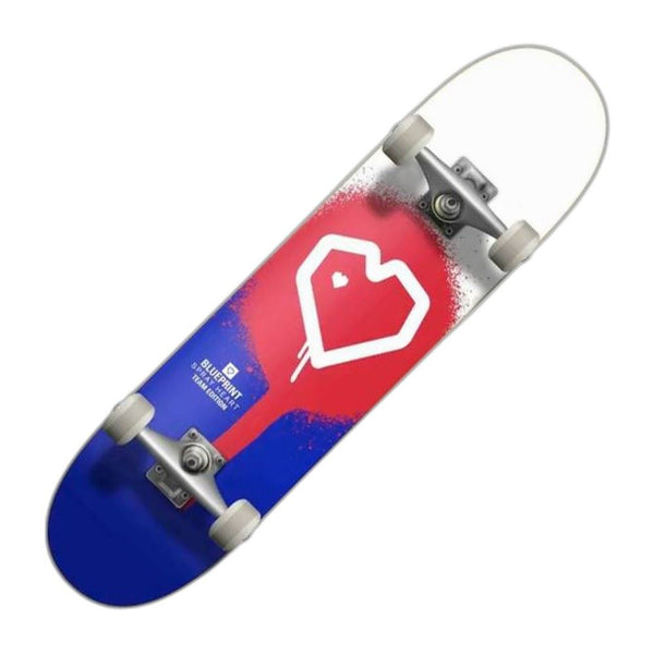 Blueprint Spray Heart Blue / Red / White Complete Skateboard - 8.25