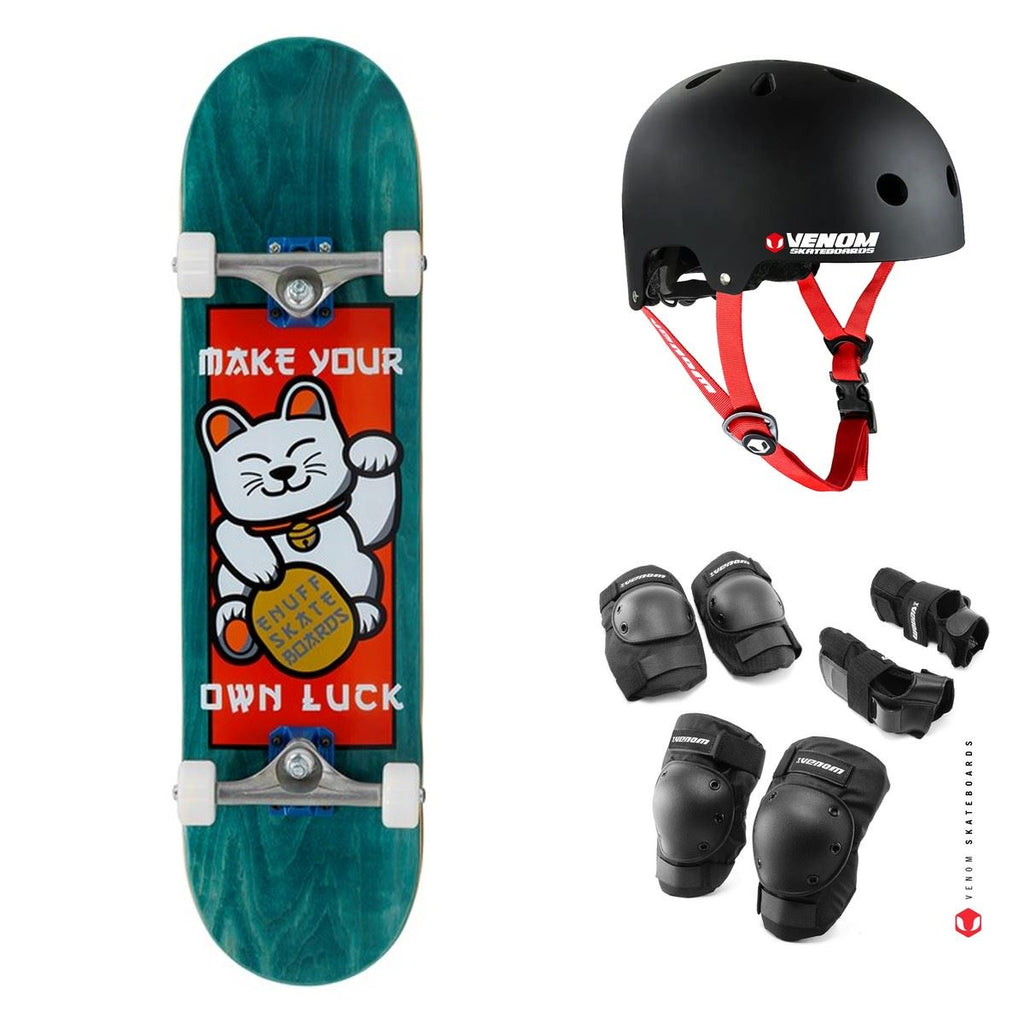 Enuff Lucky Cat Green Complete Skateboard Bundle - 8.0"
