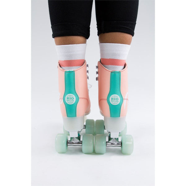 Rio Roller Script Quad Skates - Peach / Green - Skatewarehouse.co.uk