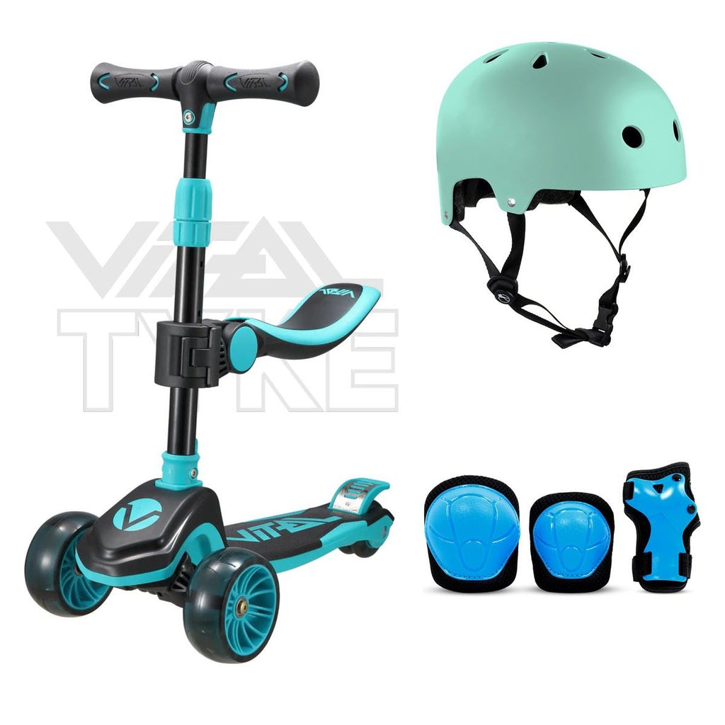 Vital Tyke 3 Wheel Scooter Teal Bundle - SFR Helmet & Pads