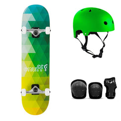 Enuff Geometric Green Complete Skateboard Bundle - SFR Helmet & Pads