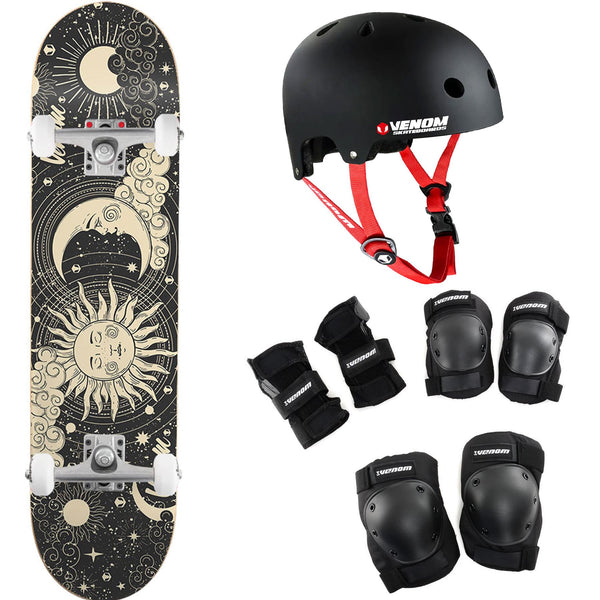 Venom Sun and Moon Black Teal Core Complete Skateboard Bundle - 7.75