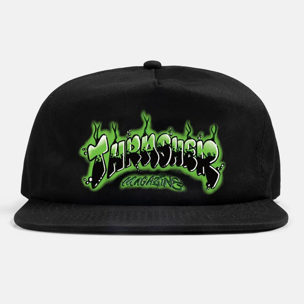 Thrasher Cap Airbrush Snapback Black - O/S - Skatewarehouse.co.uk