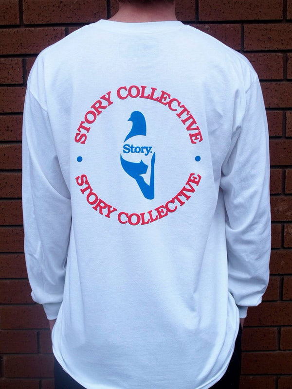 Story Collective Circle Long Sleeve Tee White - Skatewarehouse.co.uk