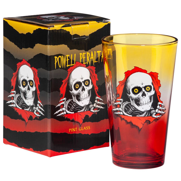 Powell-Peralta Pint Glass • Ripper • Yellow / Red Fade Skateboard Deck