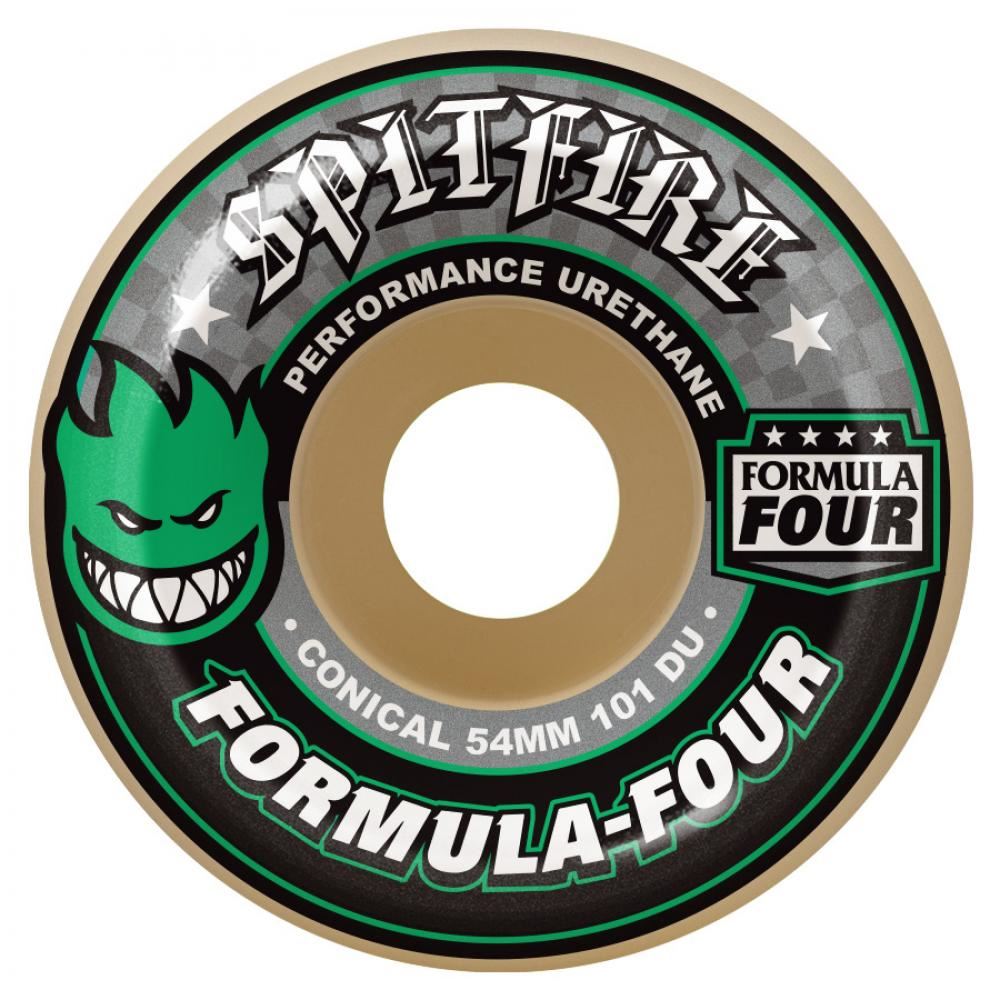 Spitfire Formula Four Skateboard Wheels Conical 101D (Green Print) - Natural - Skatewarehouse.co.uk