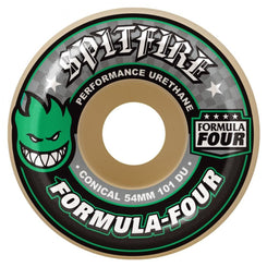 Spitfire Formula Four Skateboard Wheels Conical 101D (Green Print) - Natural - Skatewarehouse.co.uk