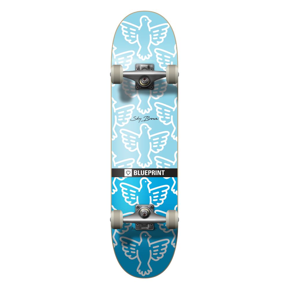 Blueprint Sky Brown Bird Blue Complete Skateboard - 7.75"