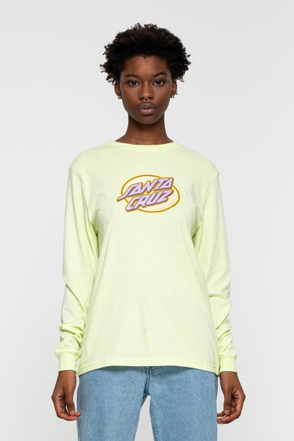 Santa Cruz Womens L/S T-Shirt Lined Oval Dot L/S T-Shirt - Aloe Green - Skatewarehouse.co.uk