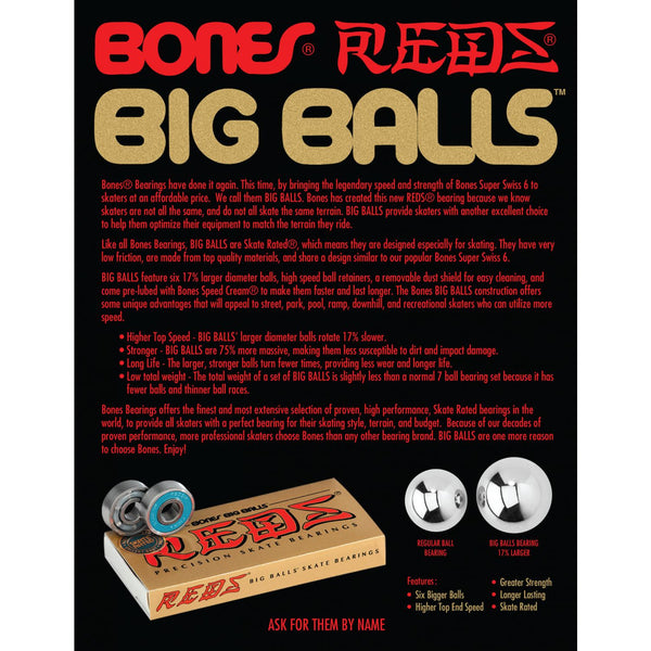 Bones Big Balls Reds - 8mm 8 Pack Skateboard Bearings