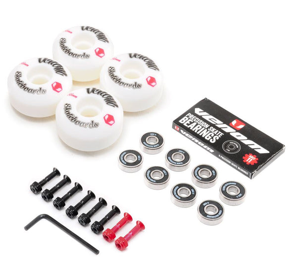 Venom Skateboards Logo White Skateboard Wheels & Venom ABEC 11 Bearings Pack + Bolts! - Skatewarehouse.co.uk