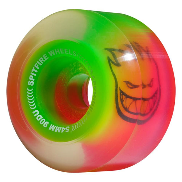 Spitfire Soft Skateboard Wheels Sapphire Radial 90D - Pink / Green - Skatewarehouse.co.uk