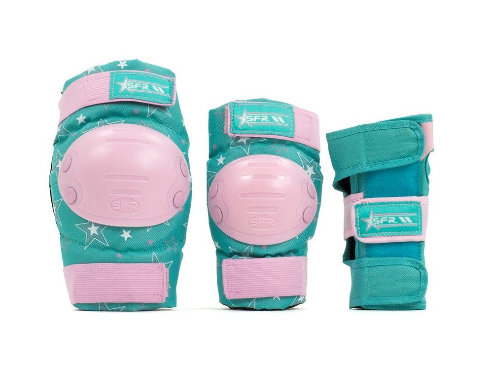 SFR Star Triple Pad Set - Pink / Green - Large - Skatewarehouse.co.uk