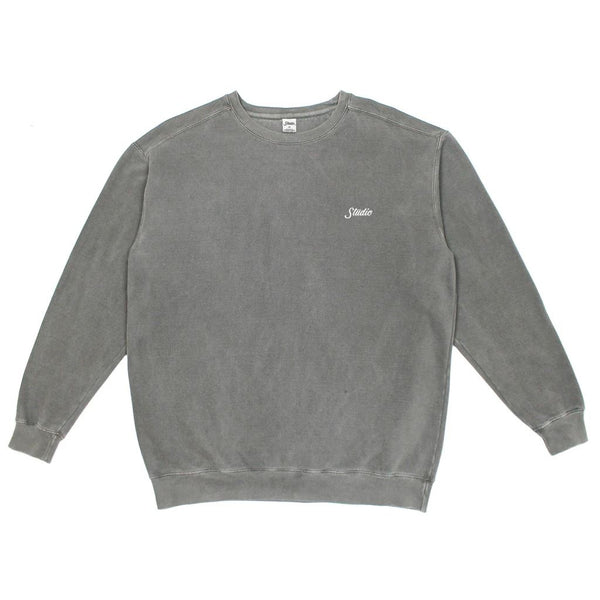 Studio Skateboards Script Garment Dyed Crew Grey - Skatewarehouse.co.uk