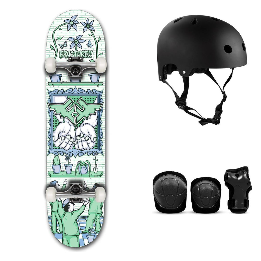 Fracture Adswarm Complete Skateboard Bundle - SFR Helmet & Pads - 8.0"
